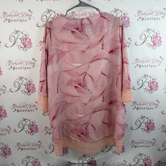 Eqbal shirt long style floral flower line work Elegant Layered Pink Blouse - Picture 2 of 12